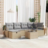 Set de canapea pentru grădină, 7 piese, cu perne, bej, din rattan poli