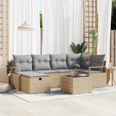 vidaXL Set de canapele pentru grădină cu pernă 7 pcs Bej Rattan poli 3360521 foto