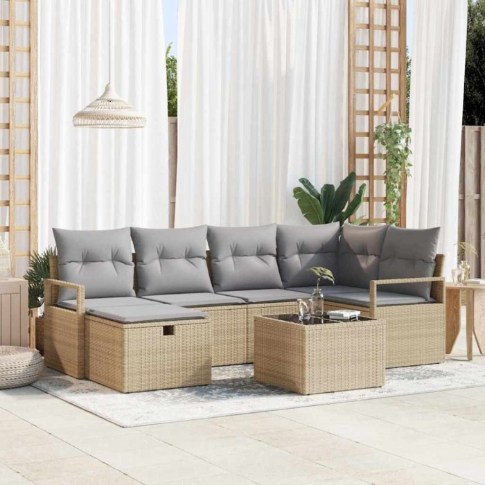 vidaXL Set de canapele pentru grădină cu pernă 7 pcs Bej Rattan poli 3360521