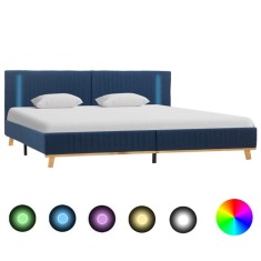 Cadru de pat cu LED, albastru, 180 x 200 cm, material textil foto