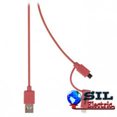 Cablu alimentare si sincronizare USB 2.0 A tata - micro B tata cu adaptor lightning, 1.0 m, rosu foto