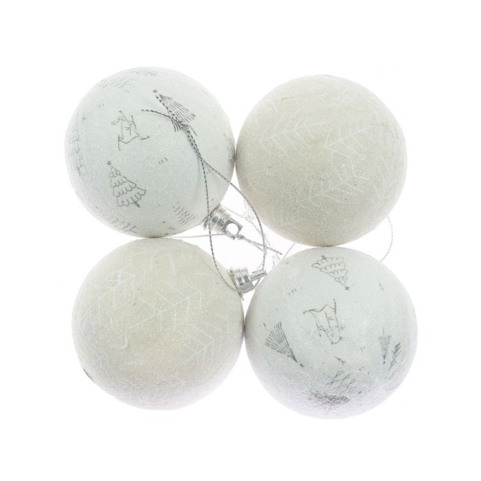 Globuri de Craciun, albe + verde deschis, 31192005, 7 cm, spuma, rotunde, set 4 bucati