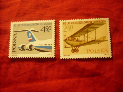 Serie Polonia 1975 -Aviatie 50 Ani Luftpost , 2 valori foto