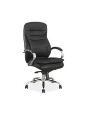 Scaun directorial SL Q154, Piele naturala, Inaltime ajustabila, Suport lombar, Mecanism Multiblock, Cadru cromat, 100 kg, Negru foto