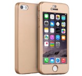 Husa Full Cover (fata + spate + folie sticla) pentru iPhone 5 / 5S / SE, Gold