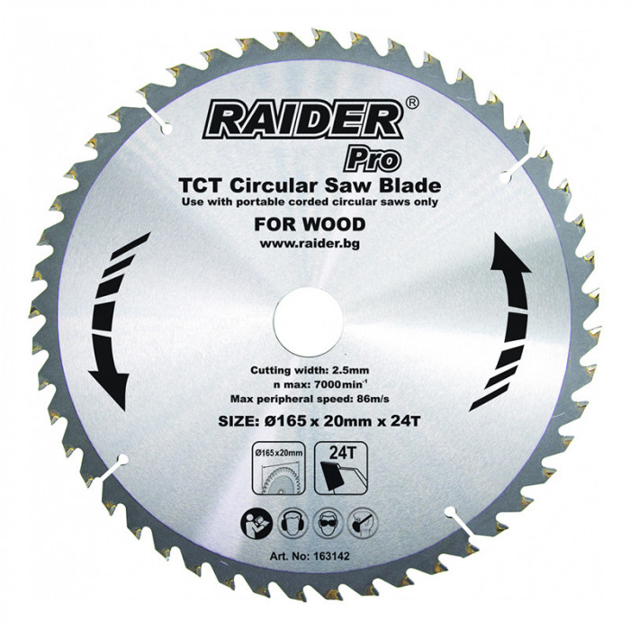 Panza fierastrau circular Raider, 165 x 20 mm, 24T