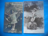 HOPCT 1838 COPII-ROMANTICA-FRANTA-LOT 2 CARTI POSTALE VECHI-CIRCULATE