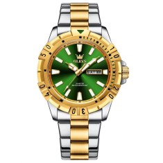 Ceas barbatesc Olevs CS1609, otel inoxidabil, argintiu-auriu, cadran verde