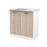 Dulap Baza Bucatarie Praktik 80 Leziter, 2 Usi, Alb si Stejar Sonoma, 80 cm