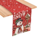 Napron Decorativ Crăciun, Model Om de Zăpadă, Roșu, 150x33cm, Bumbac 30% Poliester 70%, Oem