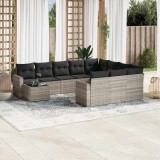vidaXL Set canapele de grădină cu perne, 11 piese, gri, poliratan 3219522