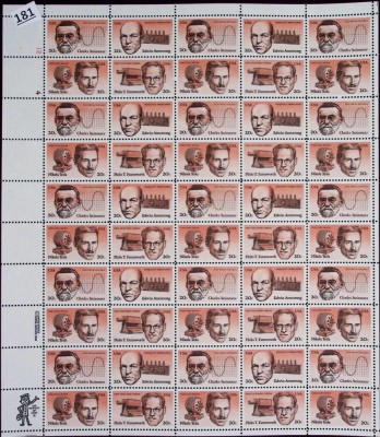 USA 1983 -OAMENI De STINTA-INVENTATORI-Coala de 50 timbre cu valoarea de 20C foto