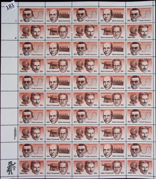 USA 1983 -OAMENI De STINTA-INVENTATORI-Coala de 50 timbre cu valoarea de 20C