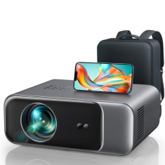 Videoproiector 1080P Full HD, WiFi 6, Bluetooth 5.2, 25000 Lumeni, Focalizare Automata AI, Corectie 6D, Suport 4K, Zoom, Telecomanda, Geanta, Negru/Gr