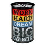 Pusculita Metalica, Model &quot;Work Hard Dream Big&quot;, Diametru 8x12cm, Negru, Oem
