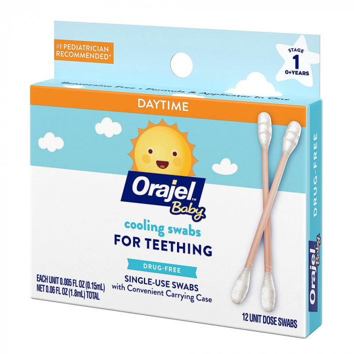 Set Betisoare, Orajel Baby, Cooling Swabs, pentru Calmarea Durerii Gingivale, fara Benzocaina, 12 bu