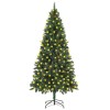 Brad Crăciun artificial pre-iluminat globuri/conuri pin 210 cm