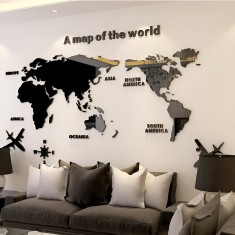 Sticker Acril Decor, Acril Lucios, Nergu Lucios, Harta Lumii, 115 cm x 60 cm