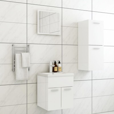 Set mobilier de baie, alb extralucios, lemn prelucrat foto