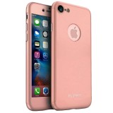 Husa protectile flippy premium full cover 360 pentru apple iphone 8, roz auriu cu folie sticla inclusa