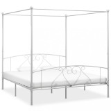 vidaXL Cadru de pat cu baldachin, alb, 180 x 200 cm, metal