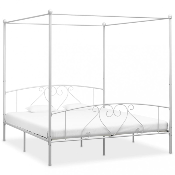 vidaXL Cadru de pat cu baldachin, alb, 180 x 200 cm, metal