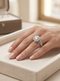 Cumpara ieftin Inel din Argint 925 Royal Cushion Halo cu Zirconiu, Model Solitaire cu Banda Tripla
