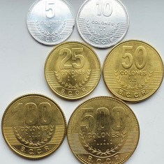 set 6 monede Costa Rica 5, 10, 25, 50, 100, 500 Colones 2007 - 2012 UNC - A026