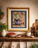 Natură statică cu vase și legume &ndash; acuarelă pe carton, semnat &bdquo;C. Baba&rdquo;, datat 1970