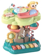 Jucarie educativa pentru copii cu proiector 2 in 1 WePro Store, toba si butoane muzicale, pian, labirint in trunchi, mingi, 18 luni +