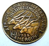 1.087 FRENCH EQUATORIAL AFRICA CAMERUN CAMEROUN 10 FRANCS FRANCI 1958, Bronz-Aluminiu