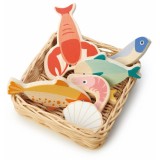 Cos cu fructe de mare din lemn premium, Tender Leaf Toys, 7 piese