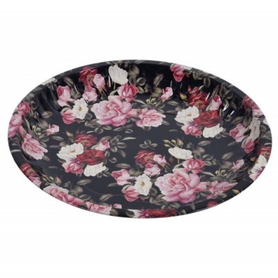 Farfurie metalica tip tava Pufo Colorful Roses pentru servire desert, prajituri, aperitive, 25 cm foto