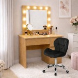 Masa de toaleta/machiaj, Irina, stejar + scaun Avola, negru, cu oglinda si LED-uri, 94x43x141 cm