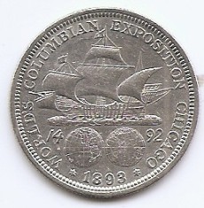 Statele Unite (SUA) 50 cents 1893 (comemorativa: Columbian Exposition - Cristofor Columb) Argint 12,5g/900 KM-117 (3) foto