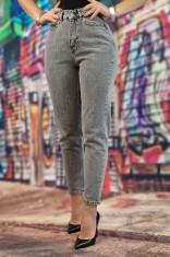 F928-18 Blugi drepti cu talie inalta accesorizati cu strasuri