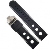 Curea Silicon cu Deployant Neagra Cusatura Alba 22mm WZ1583, Time Veranda