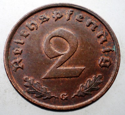 2.655 GERMANIA WWII 2 REICHSPFENNIG 1939 G XF foto