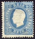 Portugal 1879 Definitives, King Luis I, 50r, blue, MLH B.017, Nestampilat