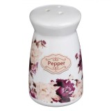 Solniță Piper Ceramică, Model Floral, Culoare Alb-Mov, Capacitate 60ml, Oem