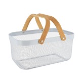 Coș Rectangular Depozitare 44X29X38 Cm Metal / Maner Bambus &ndash; Alb | Organizatoare Baie