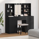 VidaXL Set masă toaletă cu LED, 3 piese, negru, lemn prelucrat