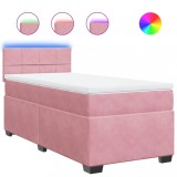 Cumpara ieftin Pat box spring cu saltea, roz, 90x200 cm, catifea