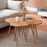 Set 4 buc masute cafea Hojer semirotunda efect lemn [en.casa] HausGarden Leisure, [en.casa]