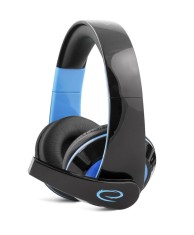 Casti stereo cu microfon incorporat, control volum, pentru gaming, banda reglabila, perne urechi piele sintetica, negru/albastru