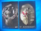 HOPCT 1686 CUPLU-ROMANTICA-FRANTA--LOT 2 CARTI POSTALE VECHI-CIRCULATE