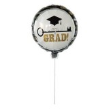Balon de Petrecere din Folie cu Mesaj "Congratulations Grad!", Alb-Negru cu Auriu, 55x35cm, cu Stick, CMCLASS