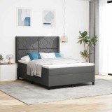 VidaXL Pat cu saltea cu arcuri &amp; LED, Gri &icirc;nchis, 160x200 cm, Material țesătură.