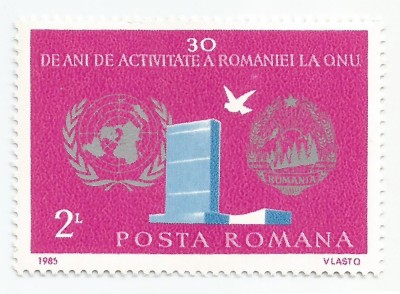 Rom&amp;acirc;nia, LP 1142/1985, 30 de ani de activitate a Rom&amp;acirc;niei la O.N.U., MNH foto