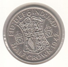 MAREA BRITANIE - 1/2 HALF CROWN 1942 , Ag500, LM1.46